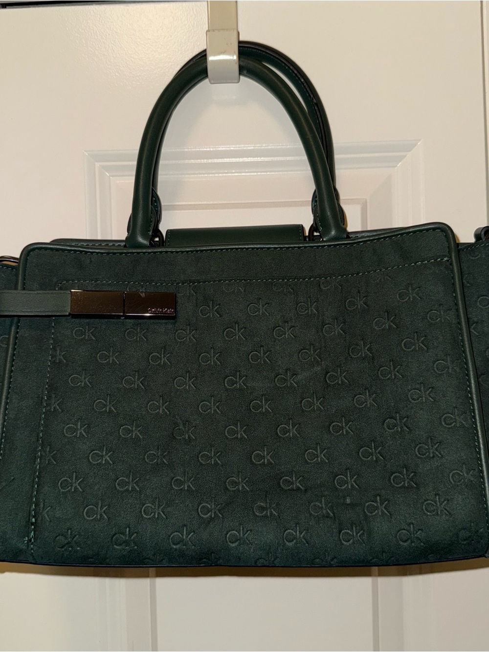 Calvin Klein Deep Green Suede Satchel